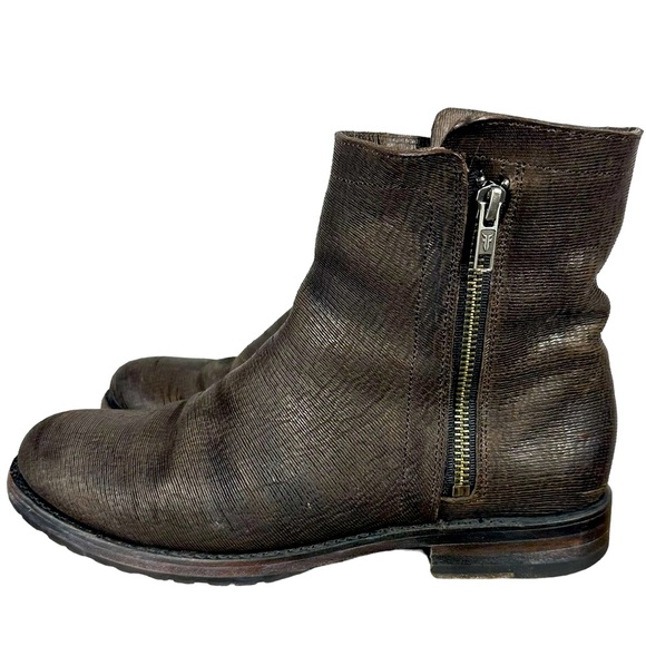 Frye Shoes - Frye Dark Brown Leather Dual Zippered Boots Booties Textured size 9